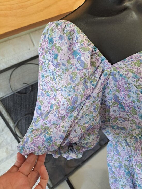 Storia Floral Puff Short Sleeve Midi-mini Dress  Smocked  Square Neck Small - Picture 4 of 15